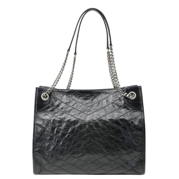 Yves Saint Laurent  Niki Medium Crinkled Leather Shopping Tote Bag Black - Picture 3 of 12